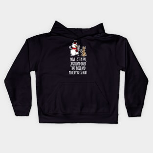 Bunny Rabbit robbing snowman carrot nose with gun Christmas Kids Hoodie